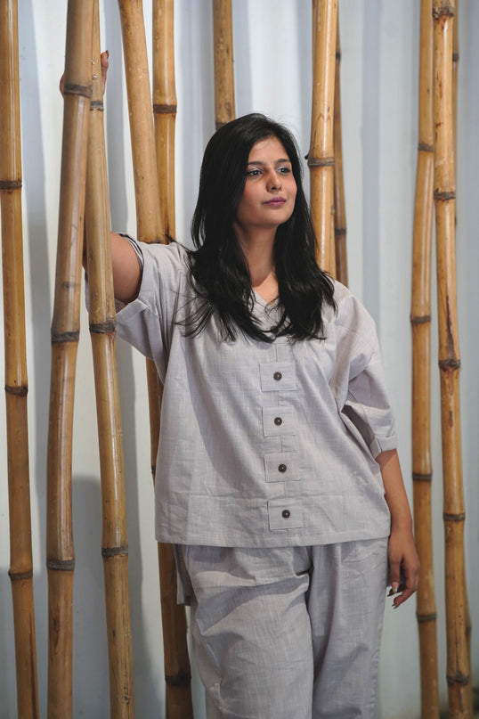 Sassy Co-ord Slub Cotton Light Grey Co-ord Set