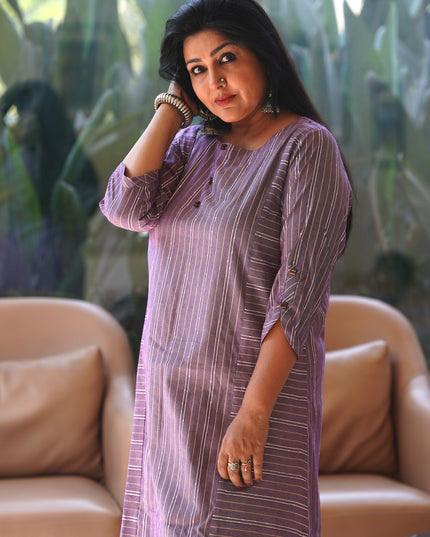 Ethno Chic Rolex Cotton Striped Purple Kurti