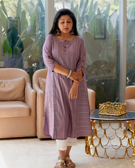 Ethno Chic Rolex Cotton Striped Purple Kurti