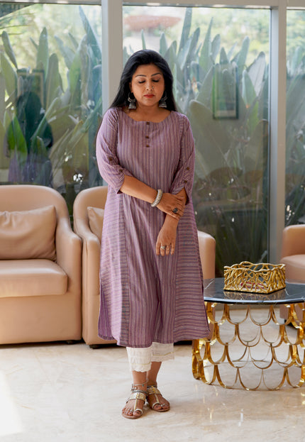 Ethno Chic Rolex Cotton Striped Purple Kurti