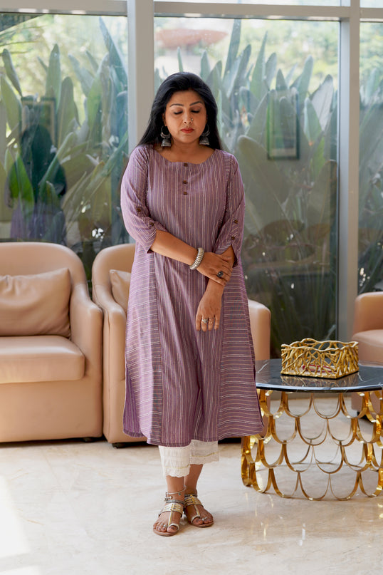 Ethno Chic Rolex Cotton Striped Purple Kurti