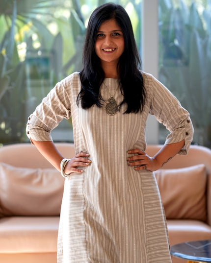 Ethno Chic Rolex Cotton Striped Light Beige Kurti