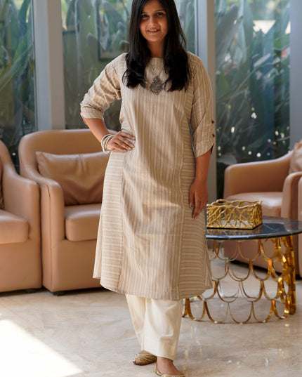 Ethno Chic Rolex Cotton Striped Light Beige Kurti