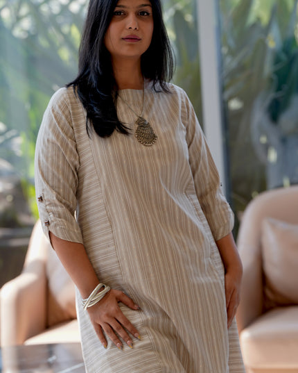 Ethno Chic Rolex Cotton Striped Light Beige Kurti