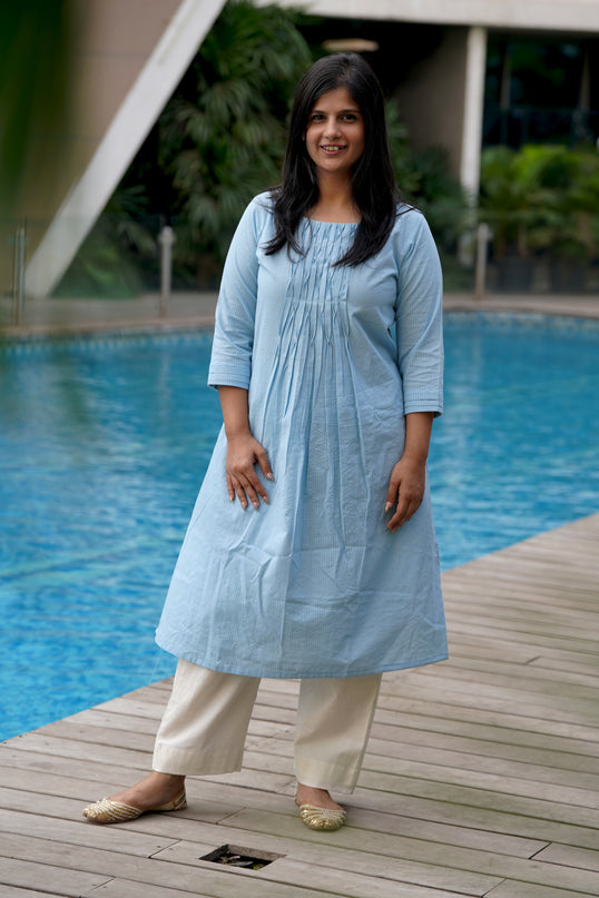 Thread Tales Kantha Cotton Blue Kurti