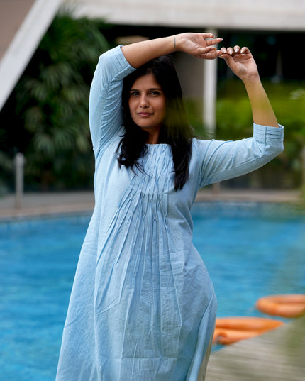 Thread Tales Kantha Cotton Blue Kurti