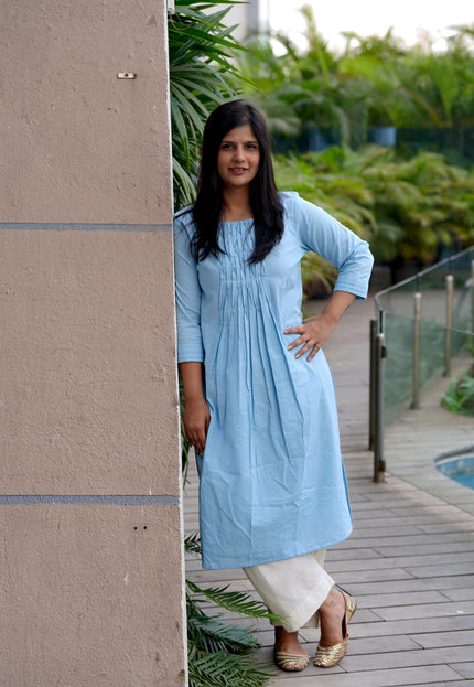Thread Tales Kantha Cotton Blue Kurti
