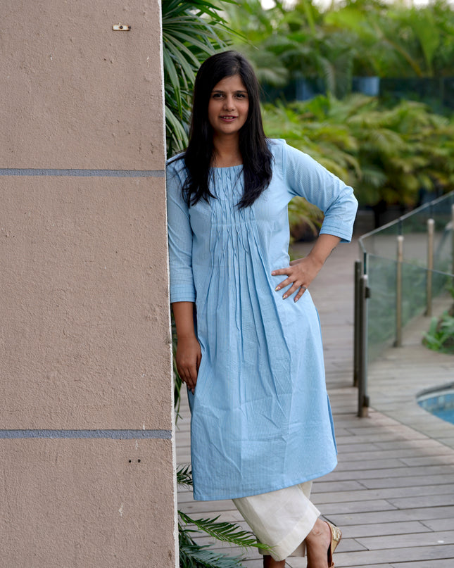 Thread Tales Kantha Cotton Blue Kurti