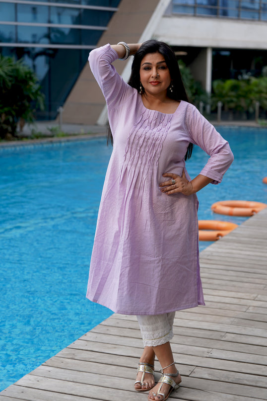 Thread Tales Kantha Cotton Lilac Kurti