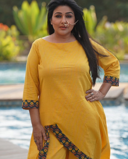 Desi Drape Kanta Cotton Yellow Ensemble