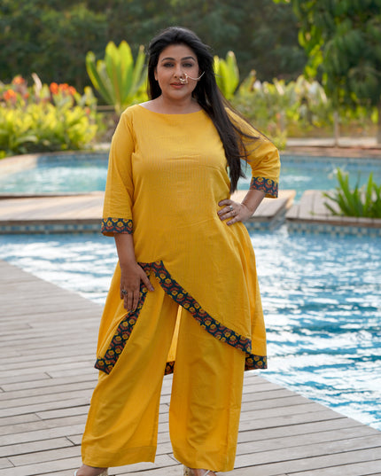 Desi Drape Kanta Cotton Yellow Ensemble