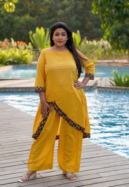 Desi Drape Kanta Cotton Yellow Ensemble