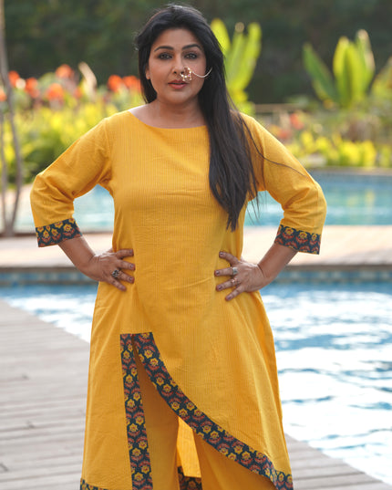 Desi Drape Kanta Cotton Yellow Ensemble