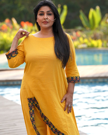 Desi Drape Kanta Cotton Yellow Ensemble
