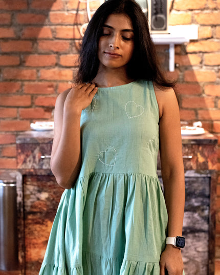Heartbeat Boho Khadi Cotton Pista Green Midi Dress