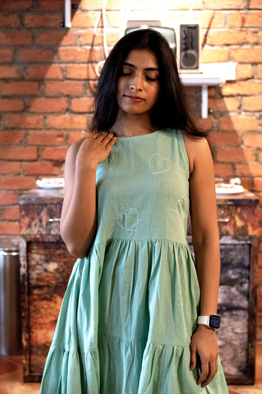 Heartbeat Boho Khadi Cotton Pista Green Midi Dress