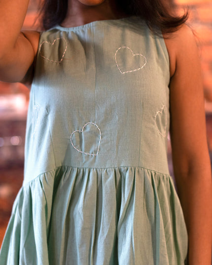 Heartbeat Boho Khadi Cotton Pista Green Midi Dress