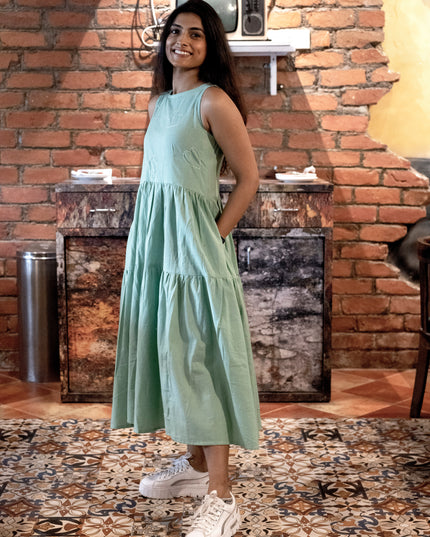 Heartbeat Boho Khadi Cotton Pista Green Midi Dress