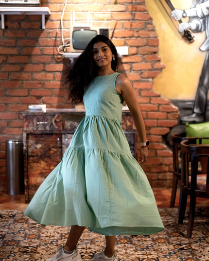 Heartbeat Boho Khadi Cotton Pista Green Midi Dress