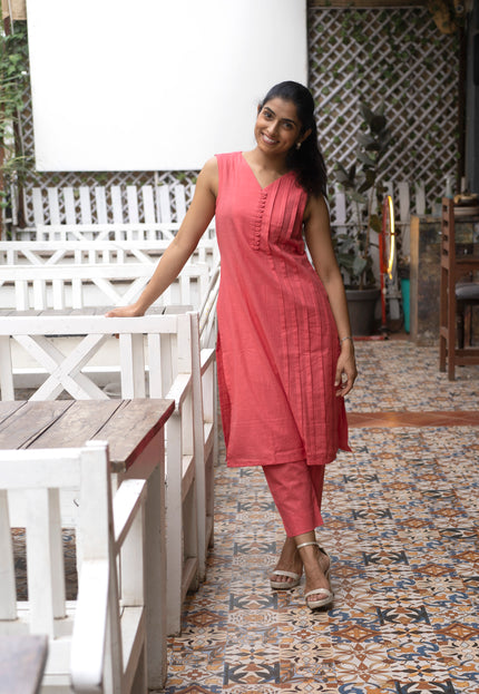 Peach Poise Cotton Kurta-Pant Co-ord Set