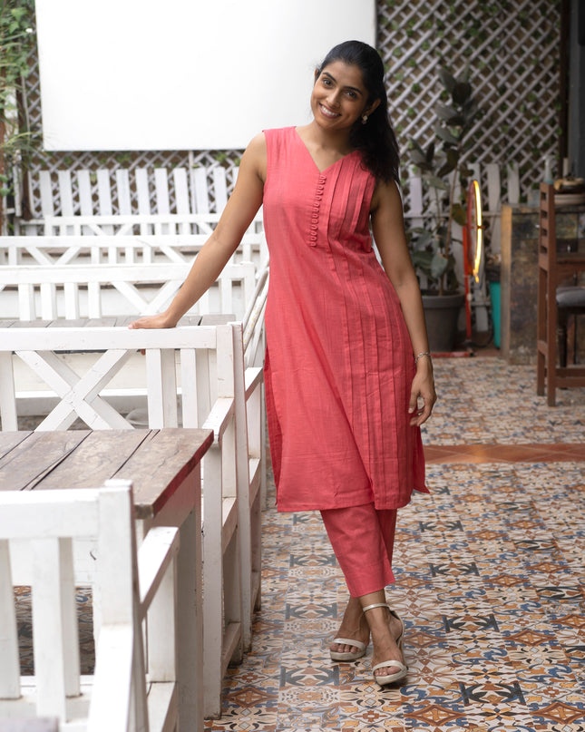 Peach Poise Cotton Kurta-Pant Co-ord Set