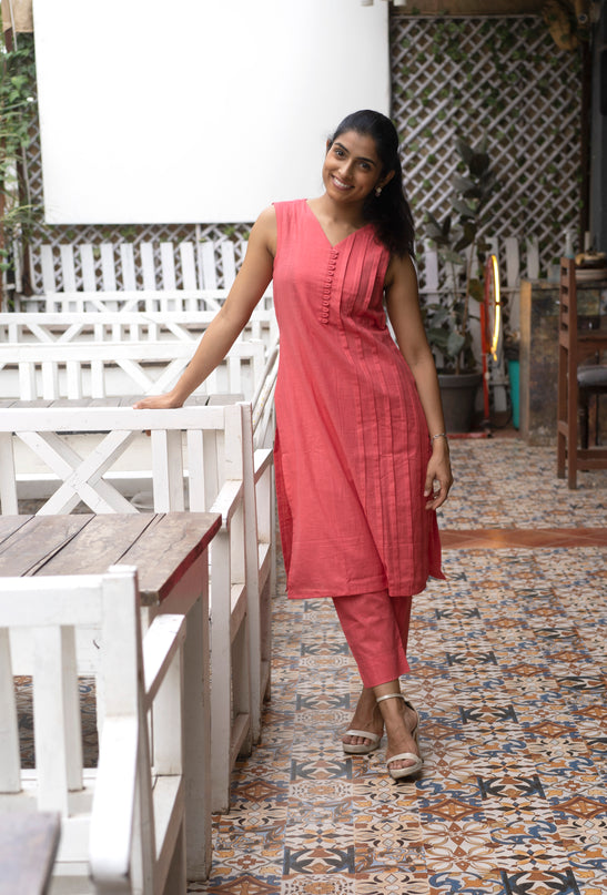Peach Poise Cotton Kurta-Pant Co-ord Set