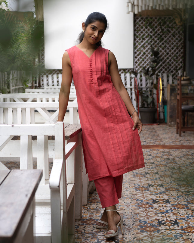 Peach Poise Cotton Kurta-Pant Co-ord Set