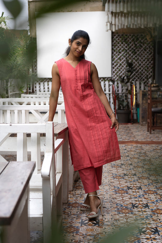 Peach Poise Cotton Kurta-Pant Co-ord Set