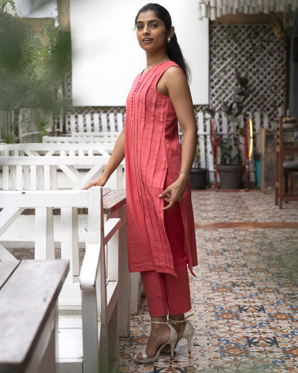 Peach Poise Cotton Kurta-Pant Co-ord Set