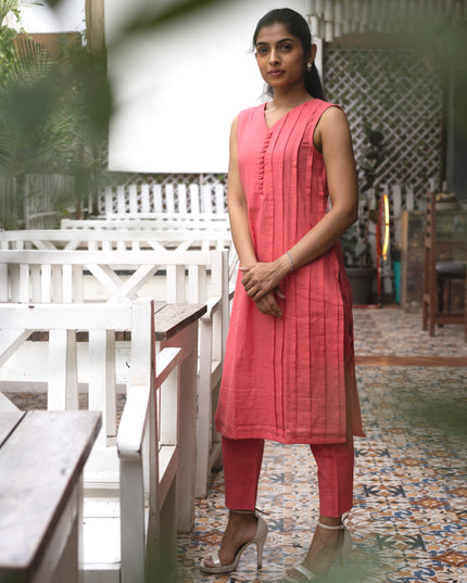 Peach Poise Cotton Kurta-Pant Co-ord Set