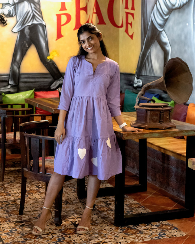 Lovestruck Khadi Cotton Patchwork Lilac Dress