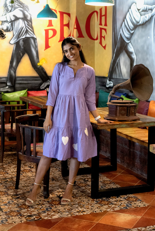 Lovestruck Khadi Cotton Patchwork Lilac Dress