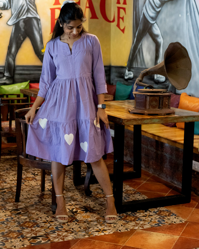 Lovestruck Khadi Cotton Patchwork Lilac Dress