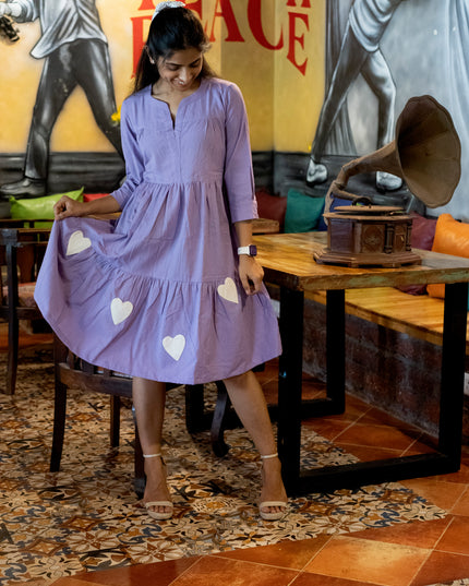 Lovestruck Khadi Cotton Patchwork Lilac Dress