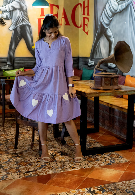 Lovestruck Khadi Cotton Patchwork Lilac Dress