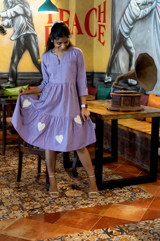 Lovestruck Khadi Cotton Patchwork Lilac Dress