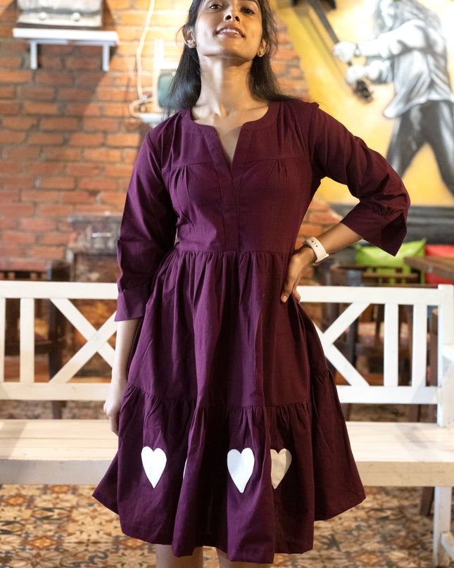 Lovestruck Khadi Cotton Patchwork Wine Dress