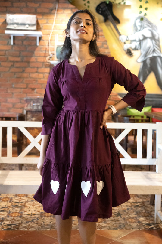 Lovestruck Khadi Cotton Patchwork Wine Dress