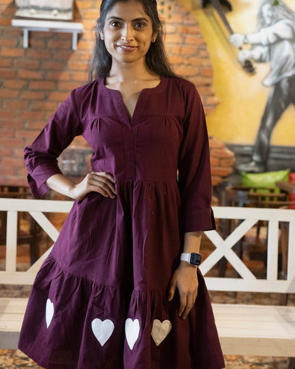 Lovestruck Khadi Cotton Patchwork Wine Dress
