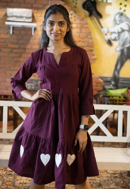 Lovestruck Khadi Cotton Patchwork Wine Dress