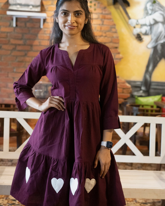 Lovestruck Khadi Cotton Patchwork Wine Dress