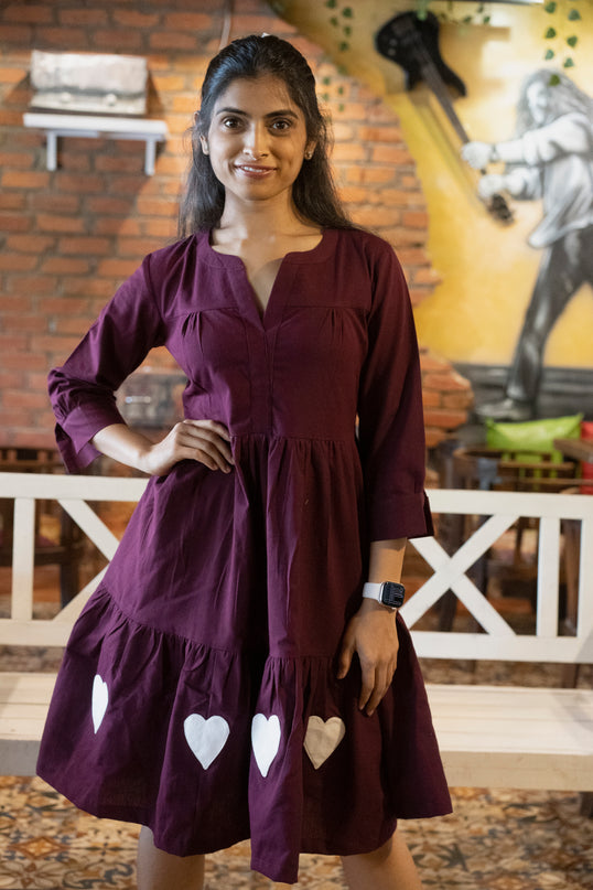 Lovestruck Khadi Cotton Patchwork Wine Dress
