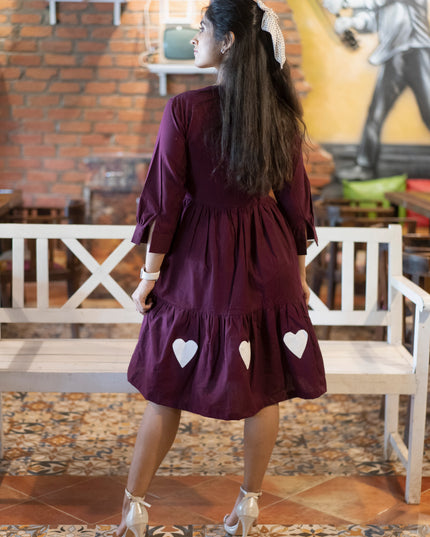 Lovestruck Khadi Cotton Patchwork Wine Dress