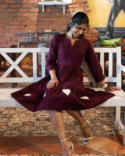 Lovestruck Khadi Cotton Patchwork Wine Dress
