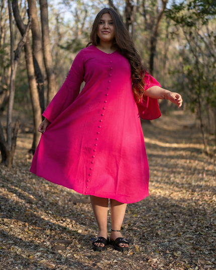 Bell Whisper Cotton A-Line Pink Midi Dress