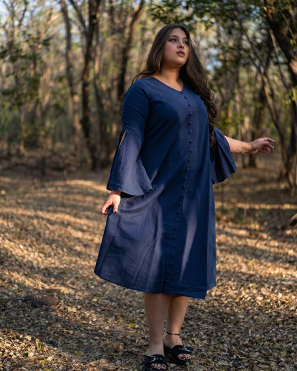 Bell Whisper Cotton Marine Blue Midi Dress