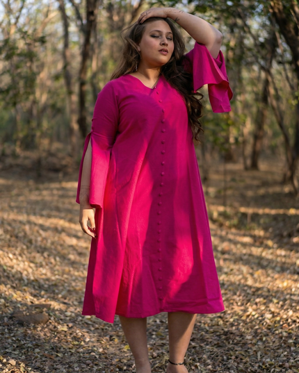 Bell Whisper Cotton A-Line Pink Midi Dress