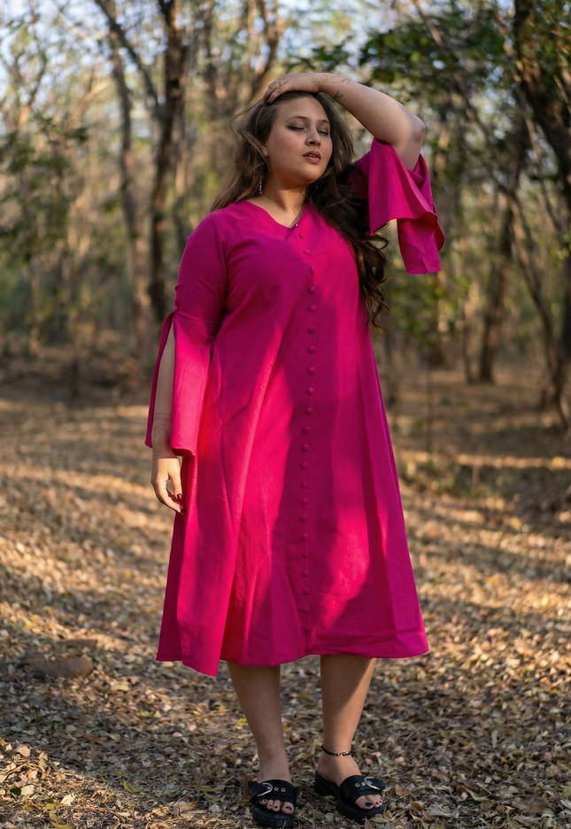 Bell Whisper Cotton A-Line Pink Midi Dress