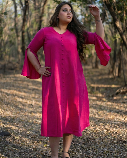 Bell Whisper Cotton A-Line Pink Midi Dress