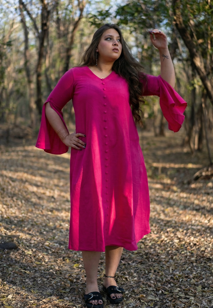 Bell Whisper Cotton A-Line Pink Midi Dress